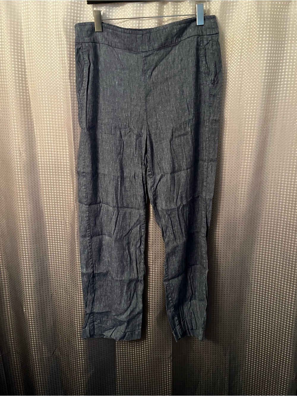 Chico's Dark Indigo Linen Straight-Leg Trousers